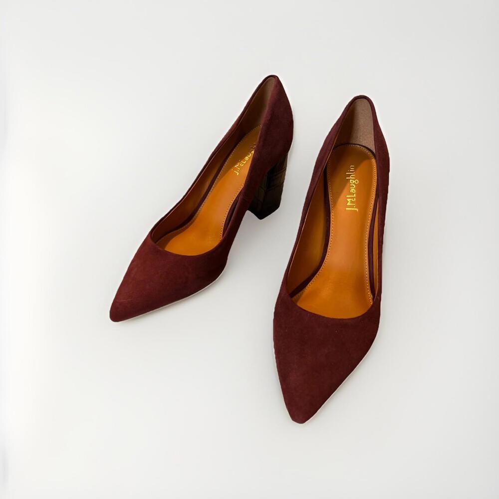 J MCLAUGHLIN SUEDE POINTY TOE BEATRICE CROC EMBOSSED BLOCK HEELS SIZE 8 VGC!